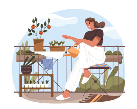 Vector illustration of home seeding.Balcony gardenのイラスト素材