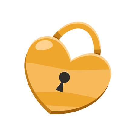 Heart shaped lock. Vector love and devotion icon. Clipart for Valentines day and lover connection, relationship trust and romanticism token. Unlockable sign. Passion and affection, loving element.のイラスト素材