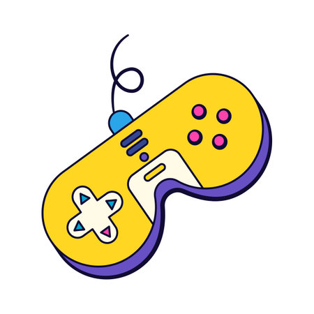 Retro gaming joystick. Vector pop art icon of gamepad or game controller. Gamer equipment for NES. Joypad and console input gadget. Video game pad emblem. Technology and digital entertainment. Arcade.のイラスト素材