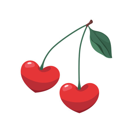 Vector cherry in heart shape. Valentines day symbol. Sweet and romantic element design for love and...