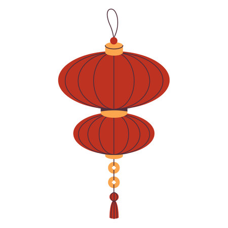 Vector isolated Chinese lantern or China holiday decoration. Traditional decorative arrangement for festivity and cultural heritage. Festival and holiday celebration, CNY card or Asian new year icon.のイラスト素材