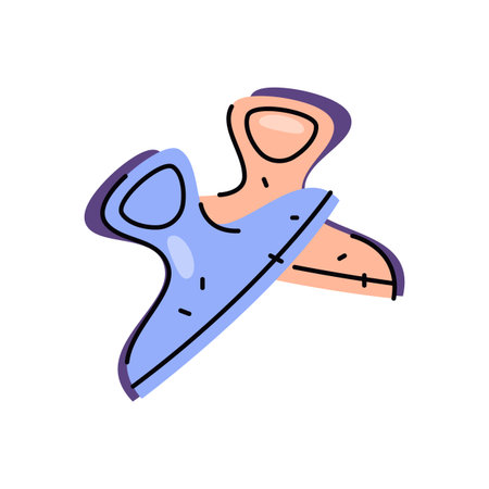 Vector woman hair clip or hairstyle item. Decorative girl grooming hold. Headwear for comb care. Beauty clamp or metal barrette, plastic pin for lady. Isolated element for fashion. Feminine accessory.のイラスト素材