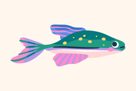 Aquarium or tropical underwater fish icon. Vector clipart of sea or ocean life. Exotic aquatic or nautical wildlife. Marine or water fauna symbol. Striped and vibrant swimming reef creature. Zoology.のイラスト素材