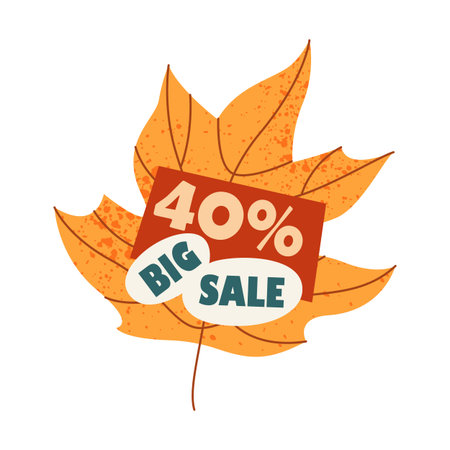 Seasonal sale sticker or autumn discount tag. Vector fall special or limited offer sign or discount badge. Season price cut or fall promo icon. Shopping and retail event. Store and shop, supermarket.のイラスト素材