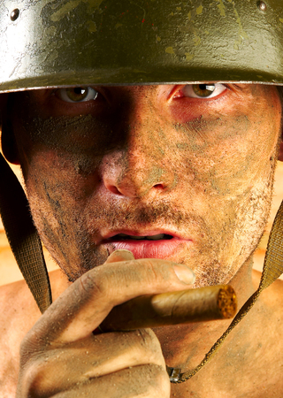 The soldier in a military helmet の写真素材
