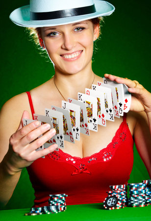 Photo of the girl with playing cardsのeditorial素材