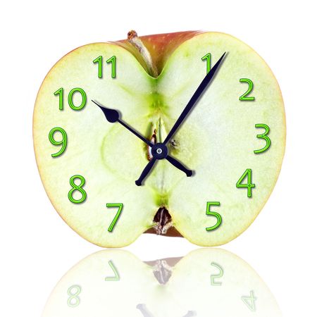apple clock on a white backgroundの写真素材