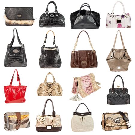 Ladies' handbag on a white background. 16 handbagsの写真素材