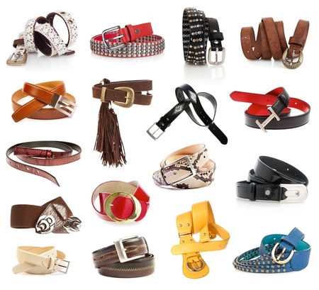 Leather belts isolated on the whiteの写真素材