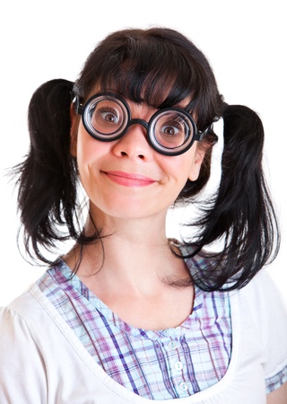 Nerd Student Girl on a white backgroundの写真素材