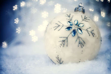 Christmas ball with Blue Holiday Background.の写真素材