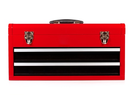red metal toolbox on a white background
