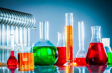Test tubes on blue background