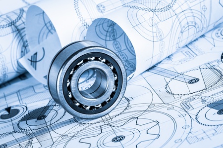 Technical drawings with the bearing in a blue toningの写真素材