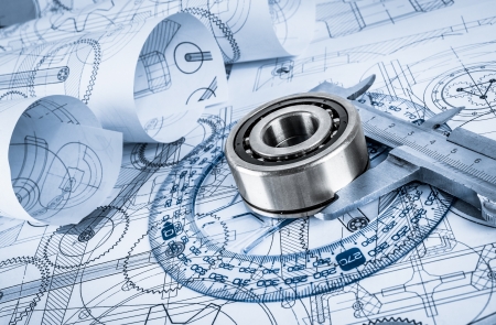 Technical drawings with the bearing in a blue toningの写真素材