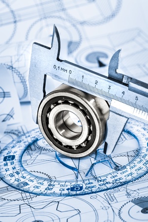 Technical drawings with the bearing in a blue toningの写真素材