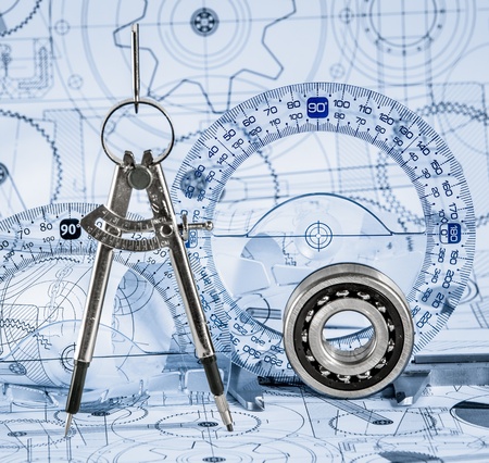 Technical drawings with the bearing in a blue toningの写真素材