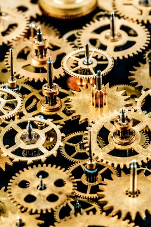 close up old mechanism on a black background