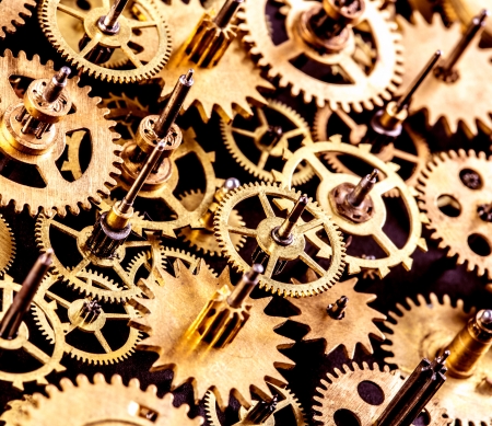 close up old mechanism on a black backgroundの写真素材