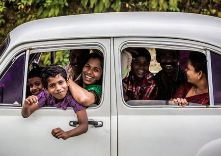 KERALA, INDIA - FEBRUARY 17: Happy family travels the country, Kerala February 17, 2013 in India. India is the world's second-most populous country. 1210193422 residents in the 2011 provisional censusのeditorial素材