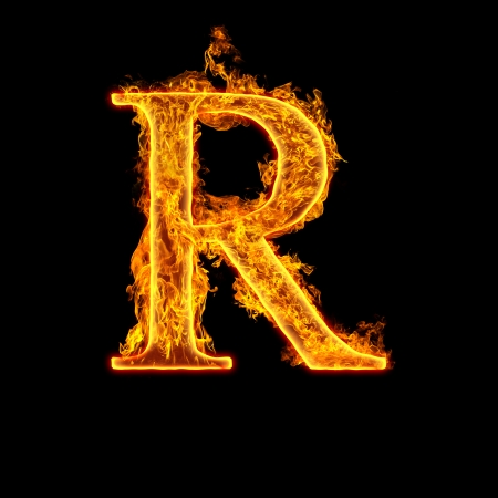 Fire alphabet letter R isolated on black background. Fire alphabet letter R isolated on black background.