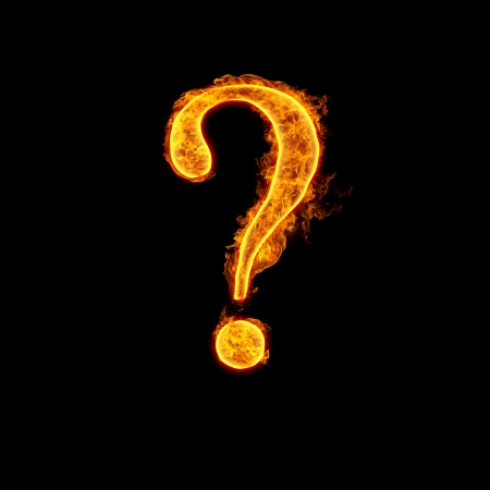 Fire alphabet question mark isolated on black background.の写真素材