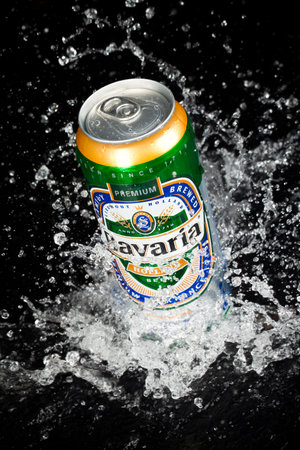 MOSCOW, RUSSIA-APRIL 4, 2014: Can of Bavaria Beer. Bavaria is the second largest brewery in the Netherlands. Founded in 1719 by Laurentius Moorees, it is currently owned by the Swinkels family.のeditorial素材