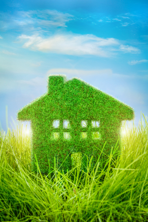 Little Eco House on the green grassの写真素材