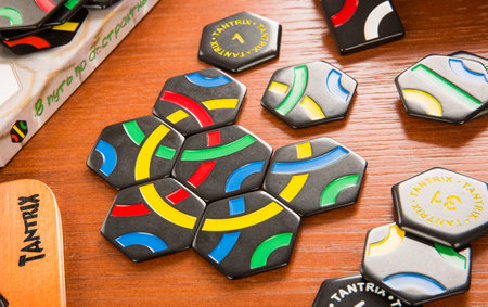 RUSSIA-JULY 7, 2013: Logic game Tantrix.Tantrix is a hexagonal tile-based abstract game invented by...
