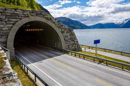 Mountain road in Norway. The entrance to the tunnel.の写真素材