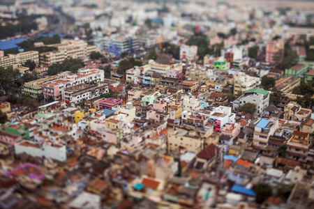 India Bird's eye view of Tiruchirappalli (tilt shift lens)の写真素材