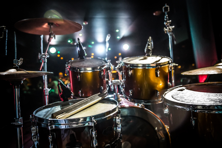 Drum on stage. Warning - authentic shooting with high iso in challenging lighting conditions. A little bit grain and blurred motion effects.