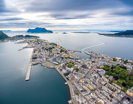 Aksla at the city of Alesund , Norway aerialのeditorial素材