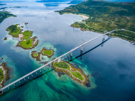 Tjeldsundbrua bridge connecting the mainland with the islands in Norwayの写真素材