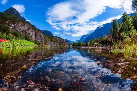 Beautiful Nature Norway natural landscape. Lovatnet lake.