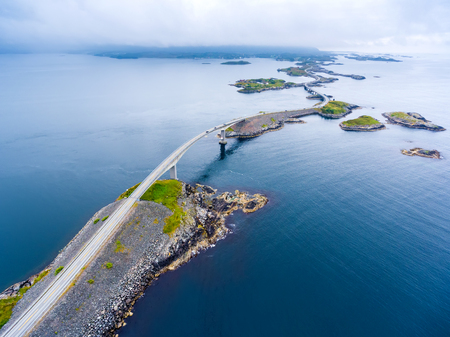 Atlantic Ocean Road or the Atlantic Road (Atlanterhavsveien) been awarded the title as Norwegian Construction of the Century. The road classified as a National Tourist Route. Aerial photographyの素材 [FY31075713062]