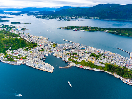 Aksla at the city of Alesund , Norway Aerial footageの写真素材