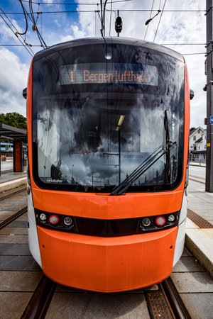 BERGEN, NORWAY - JUNE 15,2017: Bergen Light Rail Bybanen . The line of the Bergen tram received the 2011 award as the best in the world.のeditorial素材
