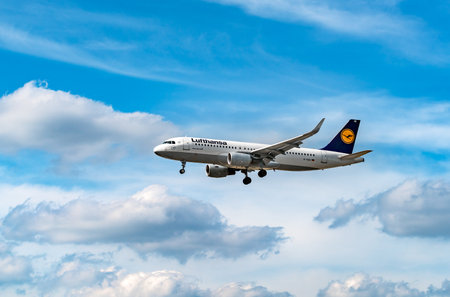 AIRPORT FRANKFURT,GERMANY: JUNE 23, 2017: Airbus A320-200 LUFTHANSA. Lufthansa, is the largest German airline and, when combined with its subsidiaries, also the largest airline in Europeのeditorial素材