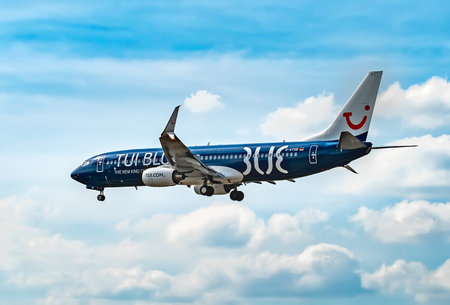 AIRPORT FRANKFURT,GERMANY: JUNE 23, 2017: Boeing 737 TUI fly Deutschland form is a German leisure airline owned . TUI fly Deutschland is part of the TUI Airlines alliance.のeditorial素材