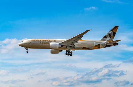 AIRPORT FRANKFURT,GERMANY: JUNE 23, 2017: Boeing 777F Etihad Airways is a flag carrier and the second-largest airline of the UAE Its head office is in Khalifa Cityのeditorial素材