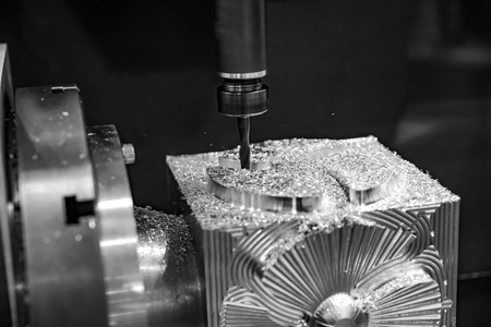 Metalworking CNC milling machine. Cutting metal modern processing technology. Small depth of field....