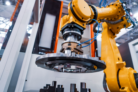 Robotic Arm production lines modern industrial technology. Automated production cell.の写真素材