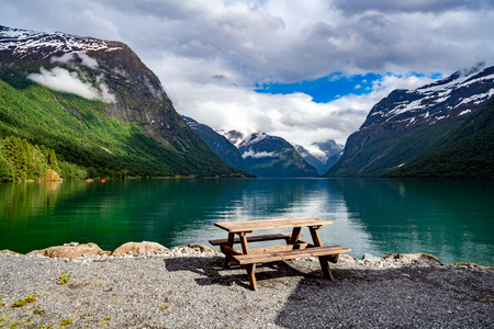 Beautiful Nature Norway natural landscape. lovatnet lake.の写真素材