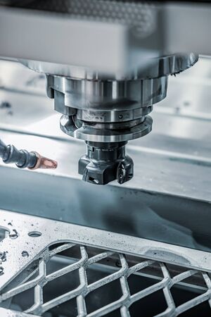 Metalworking CNC lathe milling machine. Cutting metal modern processing technology. Milling is the...
