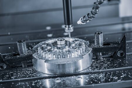 Metalworking CNC lathe milling machine. Cutting metal modern processing technology. Milling is the...