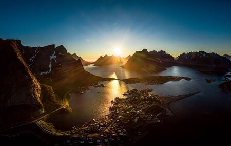 Panorama Lofoten is an archipelago in the county of Nordland, Norway.の写真素材