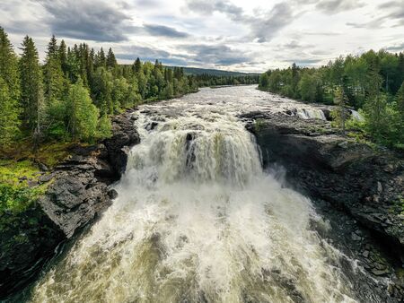 Ristafallet waterfall in the western part of Jamtland is listed as one of the most beautiful waterfalls in Sweden.の写真素材