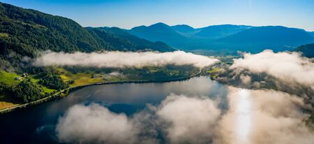 Aerial Beautiful Nature Norway over the clouds.の写真素材