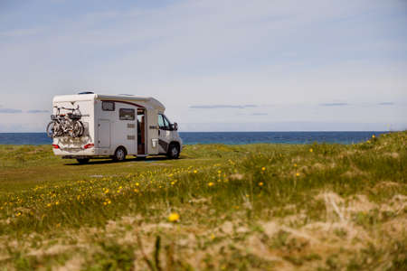 Family vacation travel RV, holiday trip in motorhome, Caravan car Vacation.の写真素材